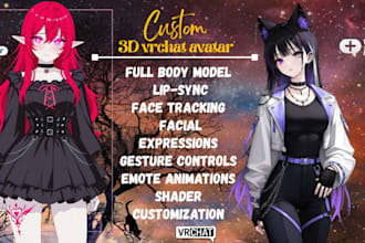 custom 3d anime vrchat avatar, furry nsfw, vtuber model with facial expression