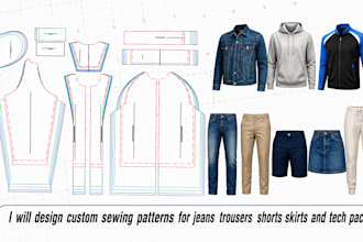 design custom sewing patterns for jeans trousers shorts skirts and tech pack