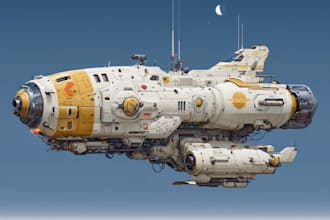 create cinematic sci fi spaceship illustrations for games, films, and covers