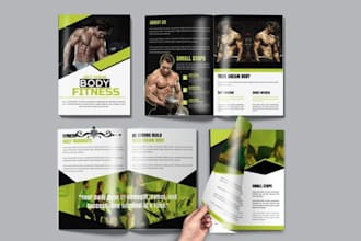 design corporate gym pamphlet, fitness studio brochure for personal trainer mark