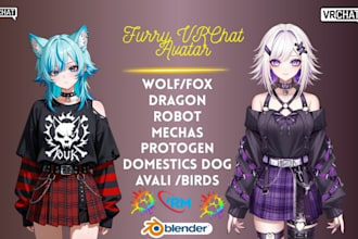 create anime vrchat avatar, furry vtuber model, anime vtuber, 3d nsfw model,