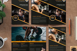 create fitness center brochure, gym membership poster for your workout studio