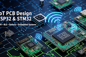 design esp32 stm32 iot pcb with firmware and sensors, smart device pcb