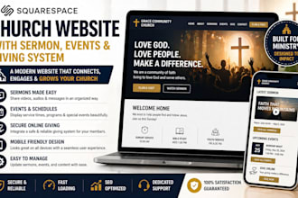 create a squarespace church website with sermon, events, and giving system