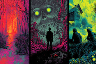 create detailed dark art illustrations for bands and merch