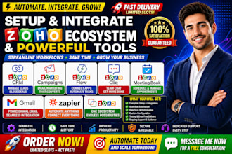 setup integrate zoho CRM zoho campaigns zoho flow cliq meeting book gmail zapier