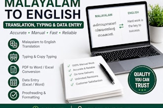 do malayalam to english typing translation and data entry
