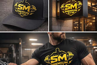 make hand drawn bodybuilding gym fitness logo or brand identity