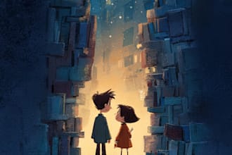 draw storytelling children book art with cute characters