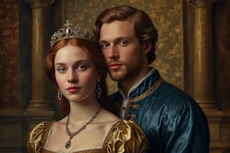 create a royal couple portrait in renaissance painting style