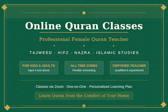 offer quran classes, recitation improvement, online teaching