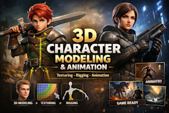 build 3d character model with texture rigging and animation