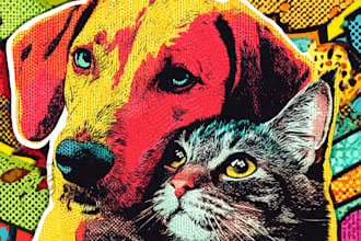 draw pop art of dog cat pet animal portrait