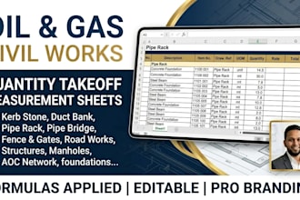 provide professional oil and gas civil works takeoff and measurement sheets