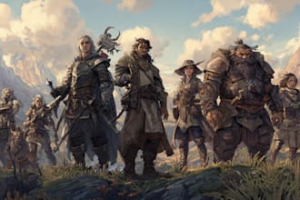 draw dnd character art, fantasy dnd party or concept art