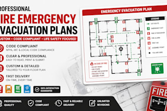 design custom fire emergency evacuation diagrams, egress plan, fire escape plan