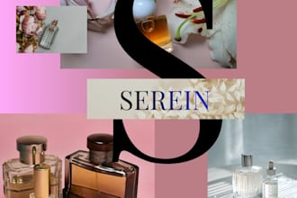 do high end perfume brand identity with 3d mockup
