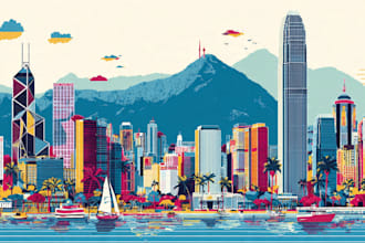 draw vector city skylines and travel for souvenirs and print