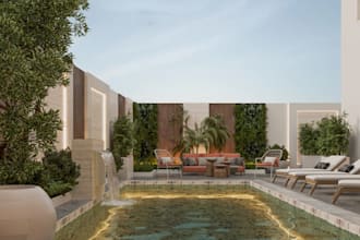 remodel 3d exterior rendering, house garden design,3d landscape, bbq area visual