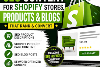 create SEO content for shopify stores, products, and blogs
