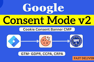 set up gdpr cookie consent, google consent mode v2, ccpa banner cmp by GTM, ga4