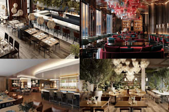 create photorealistic 3d restaurant, cafe, bar and nightclub interior rendering