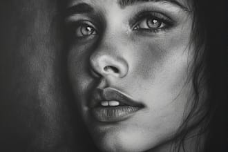 sketch a rough charcoal pencil portrait drawing for you