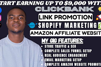 promote amazon affiliate website, shopify marketing, clickbank link promotion