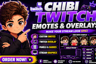 draw chibi twitch emotes design twitch overlay gaming stream graphics and badges