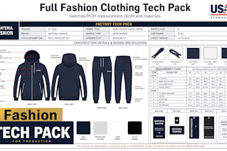 create apparel tech pack with flat sketches and measurements for production