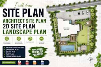 draw site plan, architect site plan, 2d site plan, and landscape plan