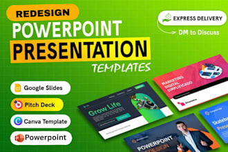redesign business presentation, ppt, canva, google slides and pitch deck slides