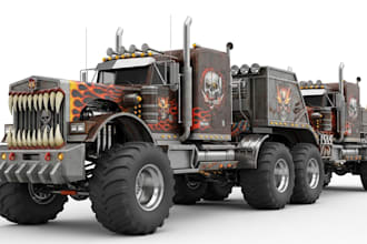 make custom 3d truck model, monster body semi truck, trailer and vehicle design