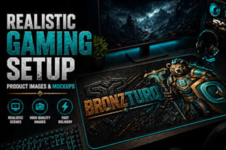 create realistic gaming setup product images and mockups