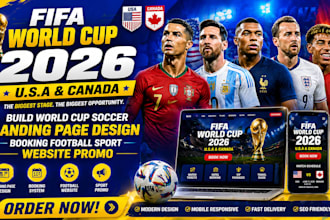 build world cup soccer landing page design  booking football sport website promo