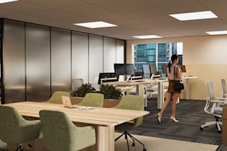 design modern office, workspace, conference room and lounge with HQ rendering
