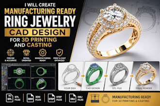 create manufacturing ready ring jewelry cad design for 3d printing and casting