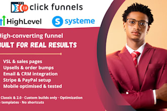 build gohighlevel CRM automation funnel, samcart, systeme io sales funnel