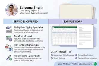 do professional malayalam typing and  data entry