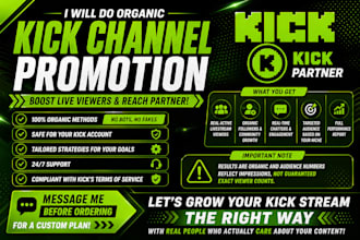 do viral kick channel promotion to boost your live stream views and followers