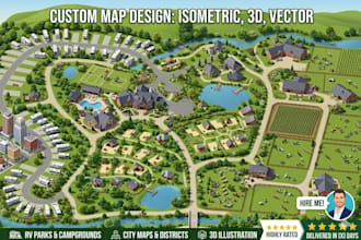 design vector illustration map, 3d isometric map, city map, rv park, campgroung