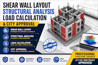 design shear wall layout,structural analysis, load calculation for city approval