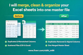 merge, clean, and organize excel sheets into one master file