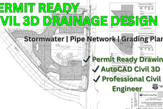 permit ready swppp stormwater drainage plan site grading, civil 3d, pipe network