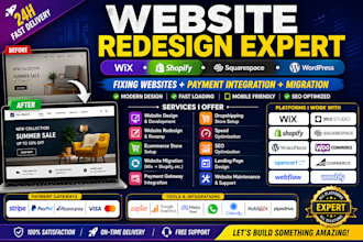 redesign shopify opencart squaresapce wix website and fix payment integration