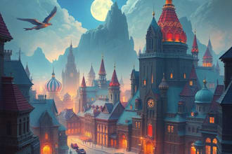 illustrate detailed fantasy cityscapes