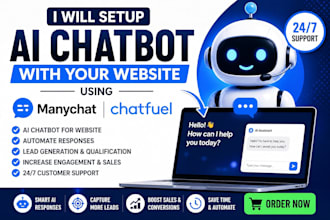 do chatbot for social media platforms, website using manychat, tidio, chatfuel