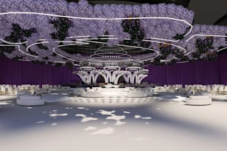 design photorealistic 2d, 3d event venues, party halls and stage lighting