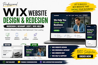 do wix website design,  revamp wix website edit wix, wix online store