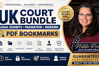 prepare UK court bundle, legal exhibits, pagination, indexing, PDF bookmarks